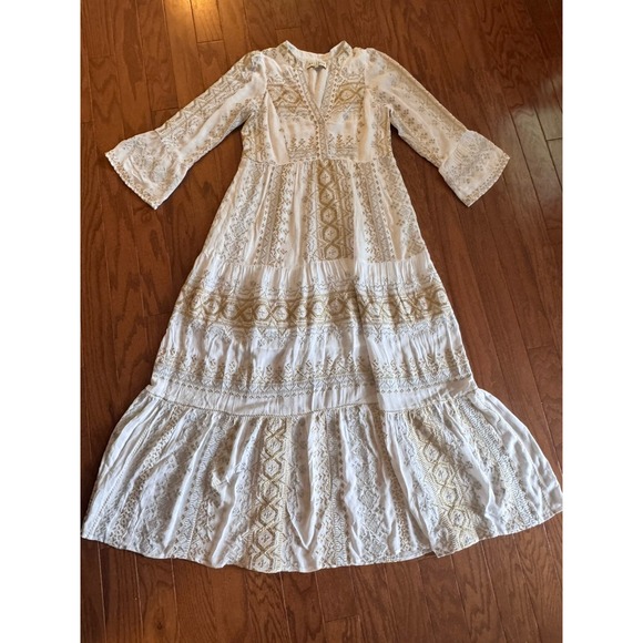 Hale Bob Lole Embroidered Maxi Gold/Silver Sz XS Boho Beach Resort Gorgeous - Picture 13 of 16
